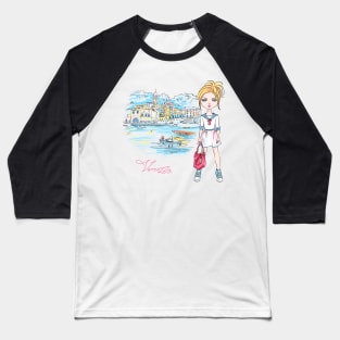 Cute fashion girl in Vernazza, Italia. Baseball T-Shirt